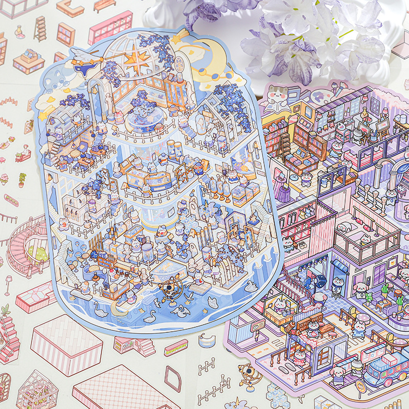 Pegatinas de paisajismo en miniatura de rastro de papel Zoo Class Meow You Imaging Day Puzzle Diversión Pegatinas de escena de bricolaje