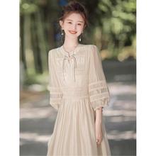 新中式轻国风连衣裙2024新款夏季长袖仙女装白色气质长裙子