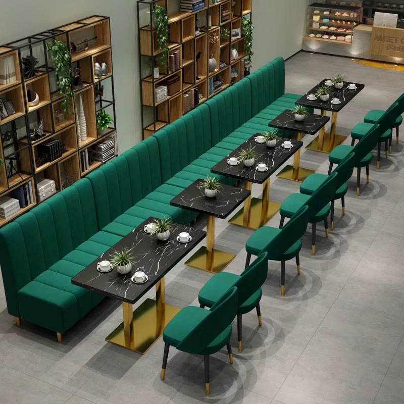 Nordic Style Cafe Milk Tea Shop Dining Table and Chair Sofa Booth Steakhouse Dining Bar Restaurant Table and Chair Sofa Set