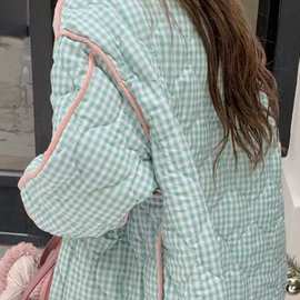 两面穿复古碎花冬季外套棉袄棉服2025保暖百搭格纹新款宽松棉衣女