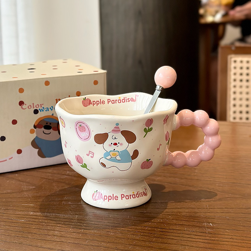 ins风可爱小狗陶瓷马克杯 高颜值女生杯子情侣水杯家用儿童早餐杯|undefined