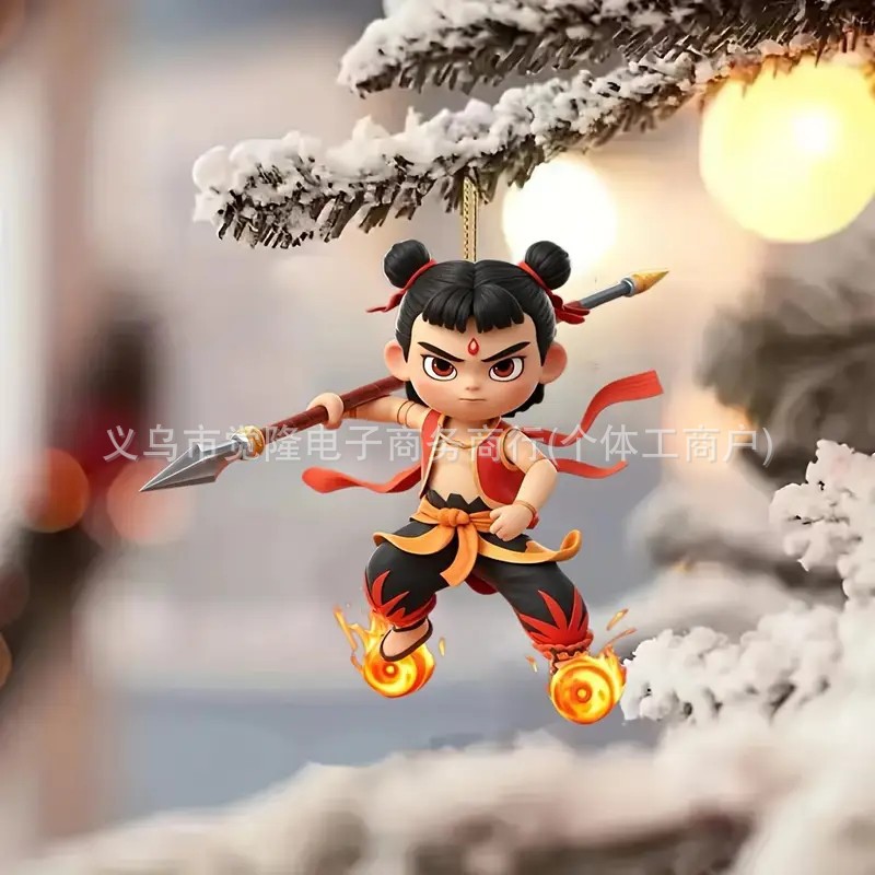 2D plano transfronterizo explosión colgante de árbol de Navidad estilo chino decoración de dibujos animados bolsas de decoración de espejos retrovisores
