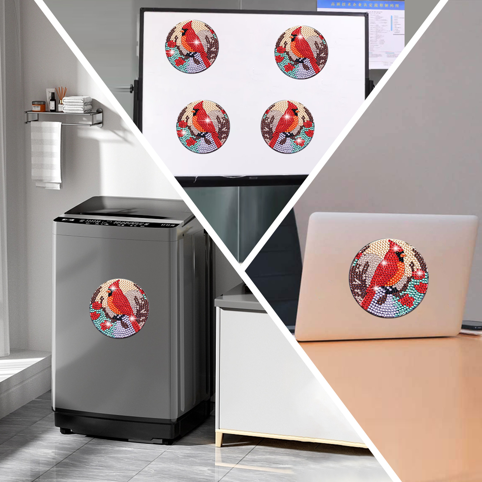 Redondo pájaro dibujo de diamantes pegatinas de refrigerador diy creativo pegatinas de diamantes suaves magnetismo juguetes hechos a mano para niños al por mayor