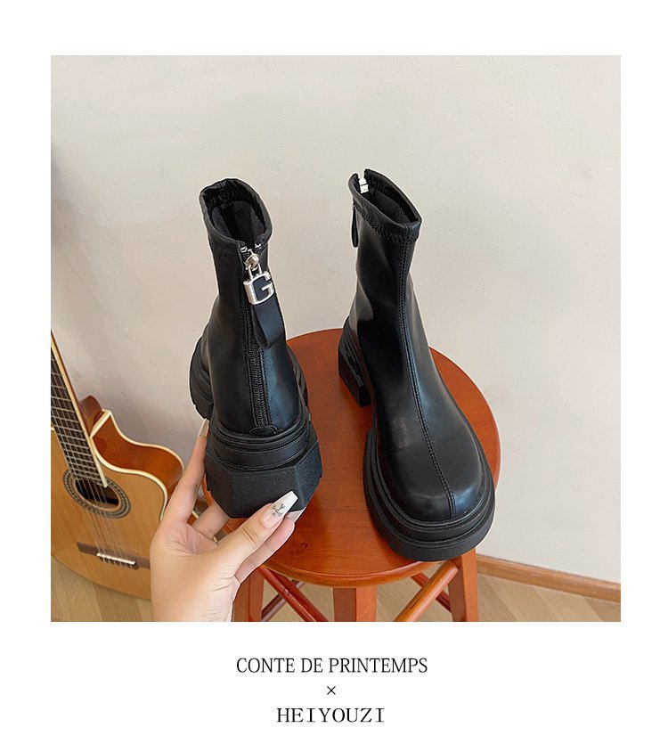 British Style Women’s Ankle Boots With Thick Heel And Back Zipper_voghion.com