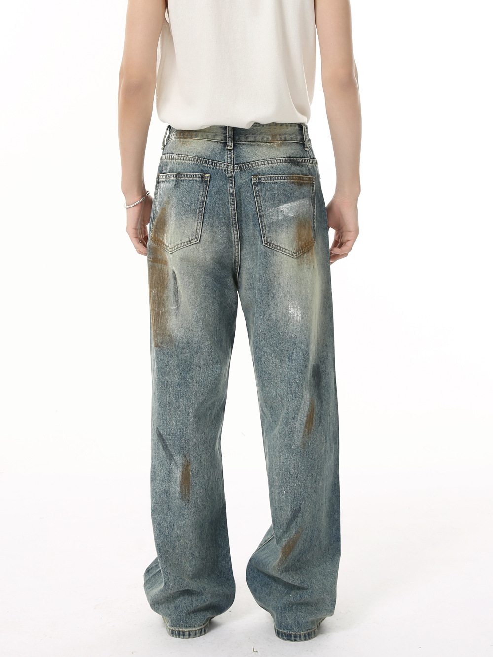 MTLCLOTHES Ropa de hombre | Personalidad de nicho, industria pesada callejera, viejo, teñido sucio, graffiti, jeans lavados, moda casual