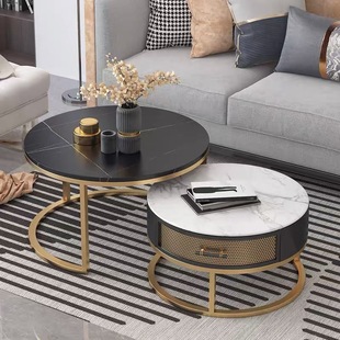 Italian light luxury rock board coffee table modern minimalist TV cabinet combination small apartment round Nordic coffee table living room