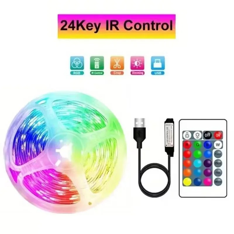 Kit de tiras de luz LED RGB de 5V inteligentes con control remoto wifi para mayoristas, tiras de luz coloridas para fondo de TV y luz de ambiente.