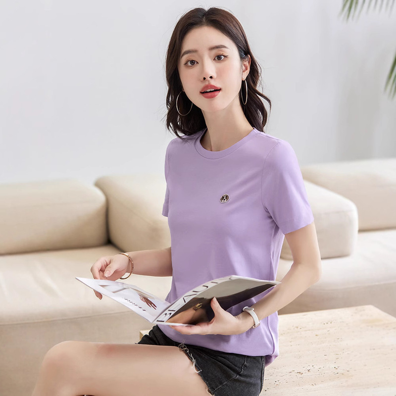 Small Round Neck Pure Cotton Thin Style 2026 Spring/Summer New Short-Sleeve Embroidered T-Shirt Korean Style Minimalist Versatile Top 241
