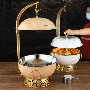 Cross-Border Supply Stainless Steel Pumpkin Hanging Stove Suitable for Restaurants Light Luxury European Style New Wood Grain Iron Buffet Stove