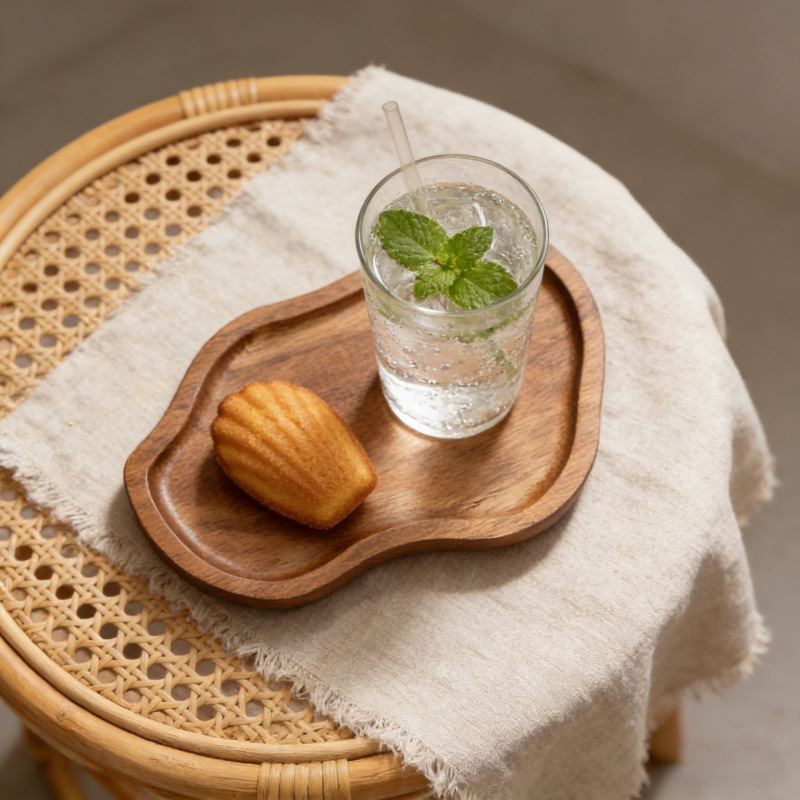 Japanese-Style Irregular Acacia Wood Tray for Home Use, Suitable for Snacks, Cakes, Breakfast, Coffee, and Desserts, Solid Wood Storage Tray