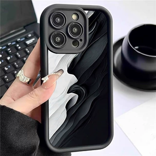 黑白撞色跨境金刚砂阶梯天眼黑色凹槽适用iPhone15/16/17手机壳保