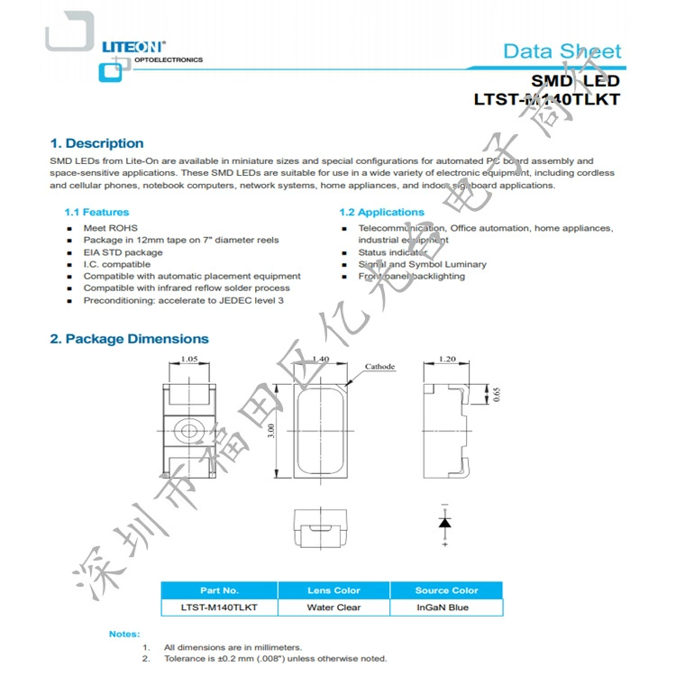 [LTST-M140TLKT SMD-светодиод с синим чипом, светодиод, оригинал Lite-On, в наличии]