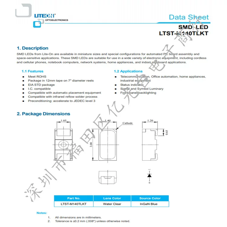 [LTST-M140TLKT SMD-светодиод с синим чипом, светодиод, оригинал Lite-On, в наличии]