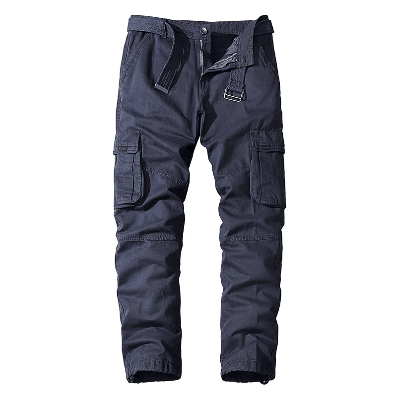 Straight hair men's pure cotton casual pants, wear-resistant, small feet, multi-pocket men's pants, slim fit overalls, men