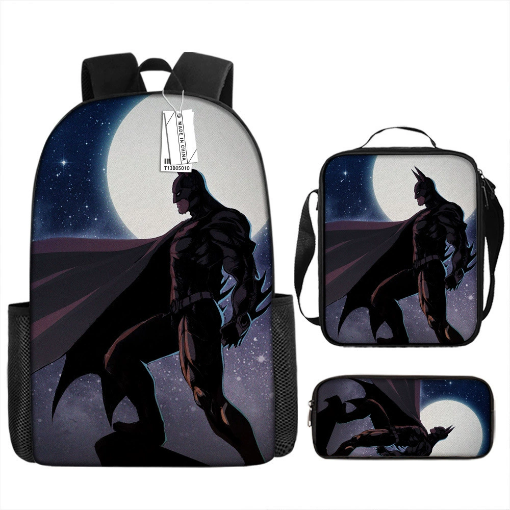 (Cross-border trading), cartoon backpack, school bag for elementary school students, pencil case, set, Batman, 3 piece set