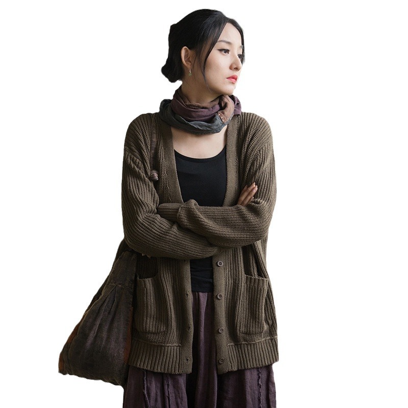 2024 otoño algodón lino ropa de mujer nuevo diseño sentido cárdigan literario perezoso y casual viaje a casa suéter de mujer