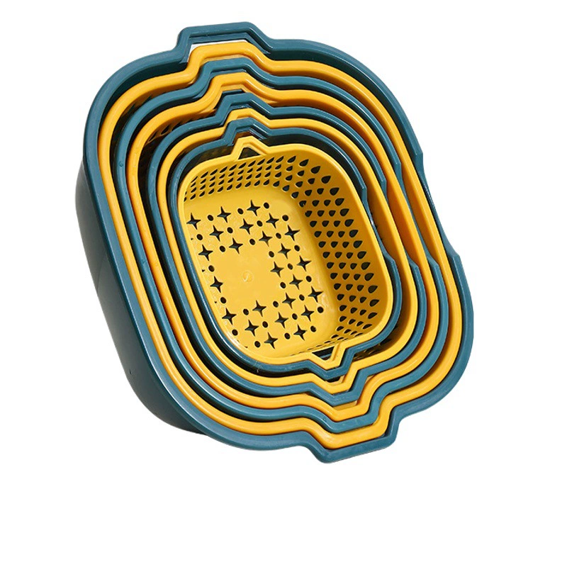 Двухслойная раковина для мытья овощей, корзина из восьми частей, корзина для мытья фруктовых артефактов, сливная корзина, фильтр для фруктов, синяя сливная корзина, корзина для утечек