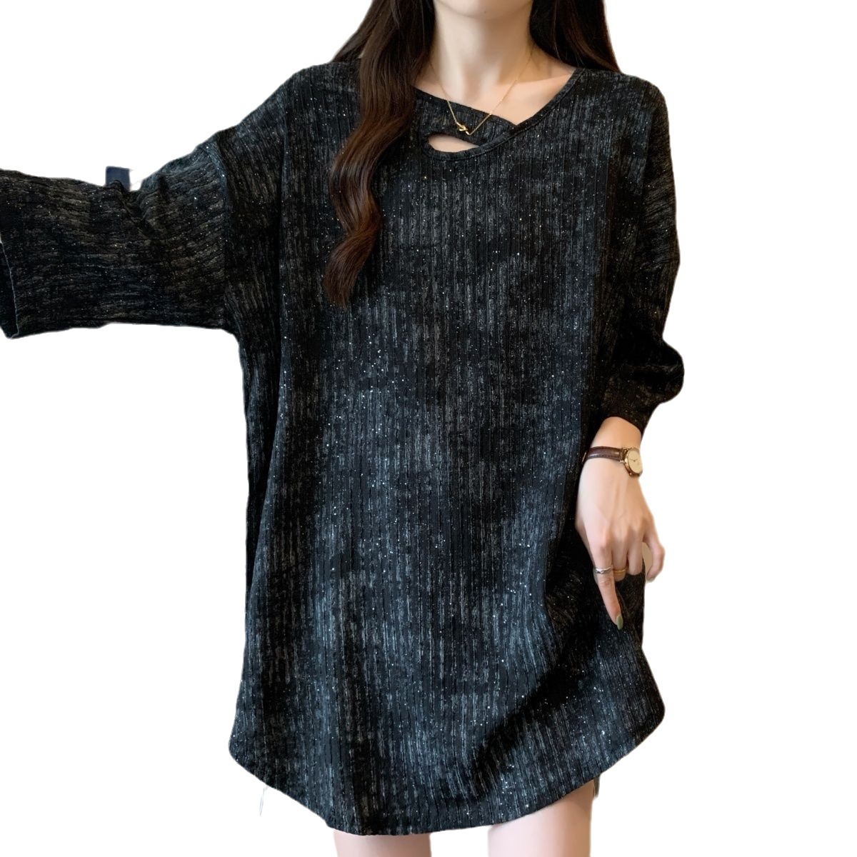 Camiseta de manga corta con teñido anudado irregular de gran tamaño mm gordo para mujer, verano nuevo estilo suelto y delgado, top de longitud media para mujer