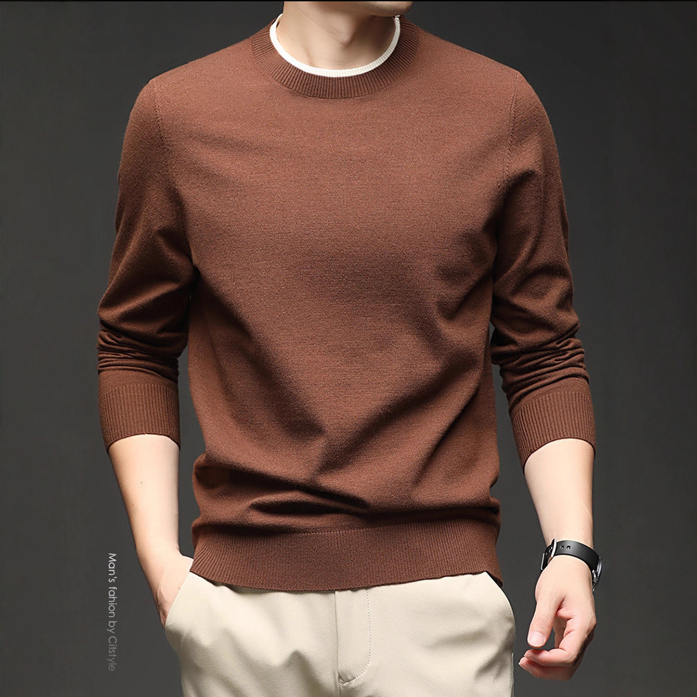 Comercio exterior hombre de punto de color sólido suéter casual de manga larga otoño y invierno nuevo estilo de ropa de hombre chaqueta casual suéter de cuello redondo