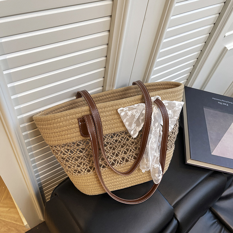 2025 verano nuevo bolso de bufanda de seda popular de este año bolso de axila de hombro tejido de gran capacidad cesta de verduras