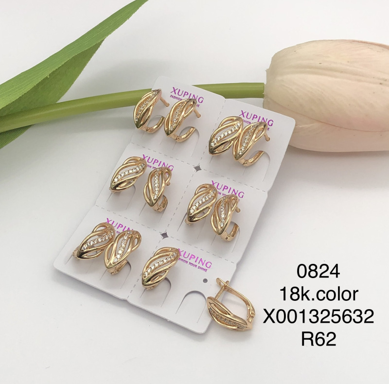 Pendientes de aro Xuping transfronterizos rusos de 18k con incrustaciones de diamantes, joyería de lujo ligero de alta gama al por mayor para mujer.