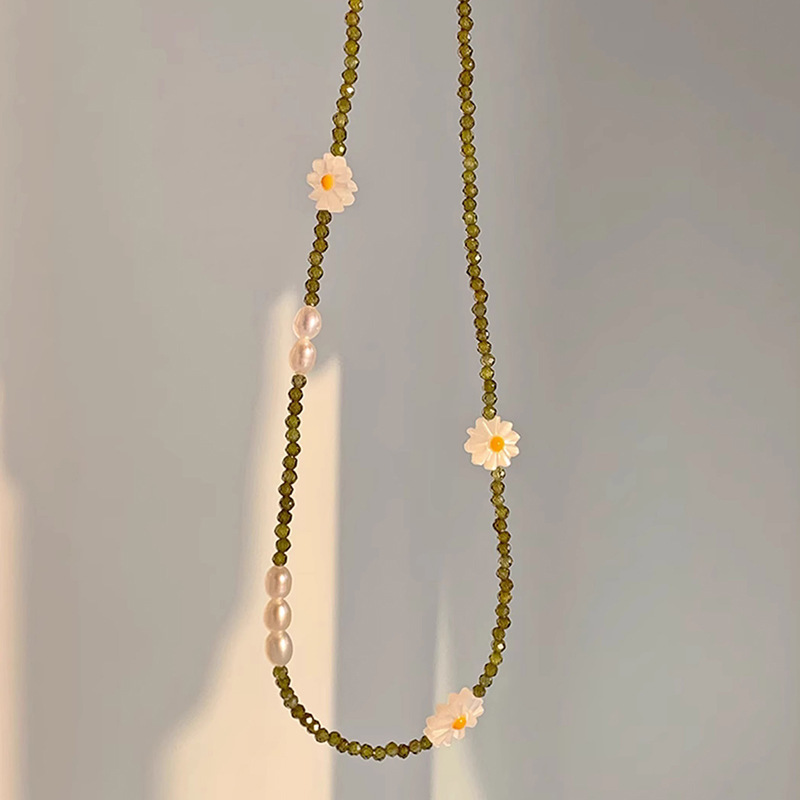 Necklace Classification Pastoral Geometric Daisy 925 Sterling Silver Freshwater Pearl Beaded Necklaces Wholesale
