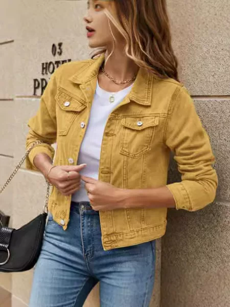 2024 new cross-border European and American fashion trend lapel pocket single-breasted short Denim coat jacket