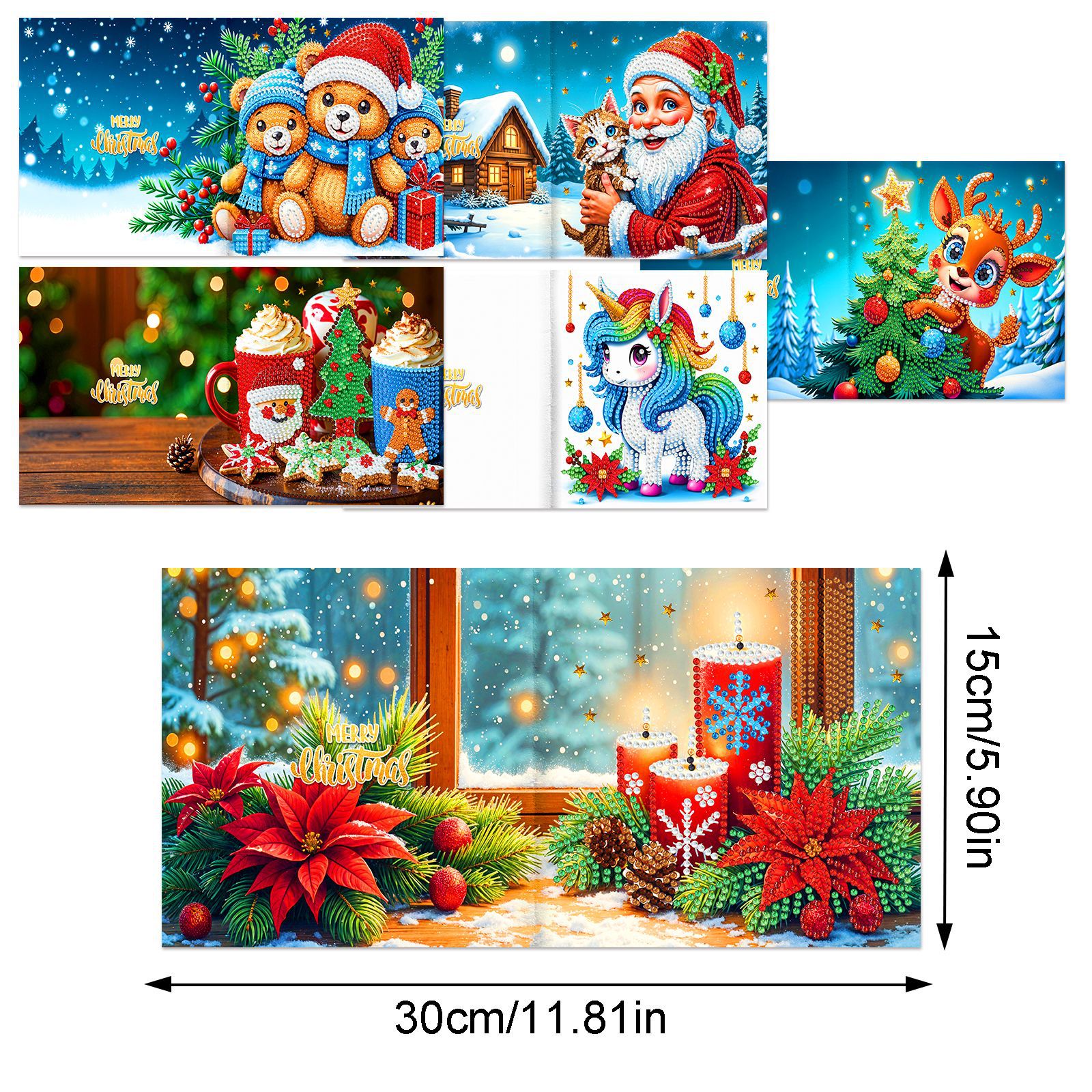 Explosiones transfronterizas de Navidad multiserie de tarjetas de felicitación puntuales hechas a mano 9 conjuntos de sobre de diamante 6 conjuntos de dibujos animados