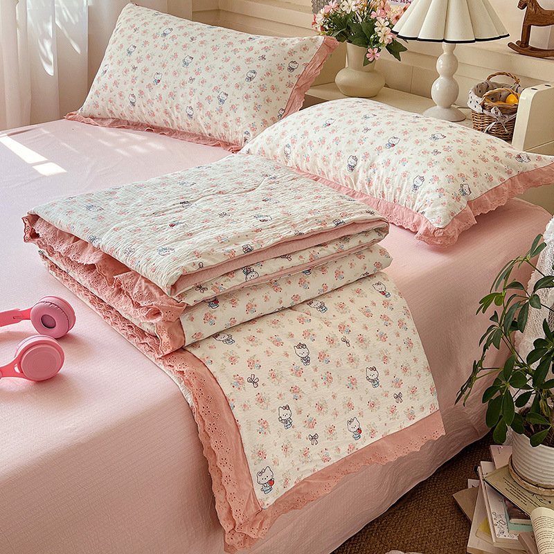 2026 New Colorful Lace Crinkle Fabric Summer Quilt Air Conditioning Quilt Four-Piece Set