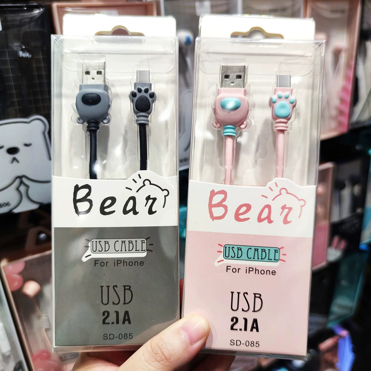 Kiki Cartoon Bear Paw Data Cable Suitable For Apple Android Huawei Type-c2.1a Fast Charging Cable