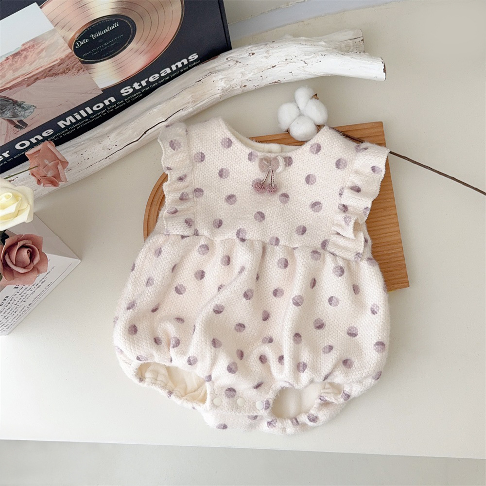 Ropa de clase para recién nacido otoño e invierno camisa de fondo de color sólido de todo fósforo más chaqueta de pedo de lunares sin mangas de terciopelo traje de escalada para bebé 1