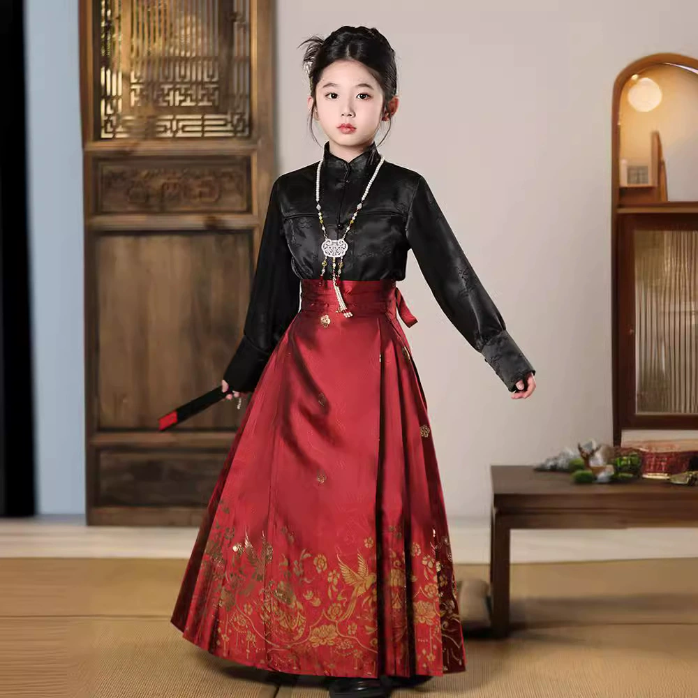 Детский костюм Ming Hanfu Horse юбка костюм 2024 весна и лето