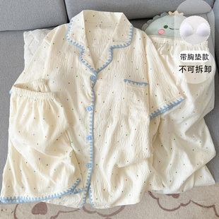 (Cross-border trading), top with cups, spring summer fresh pijama, set, plus size, with short sleeve, 3 piece set, (Physicals)