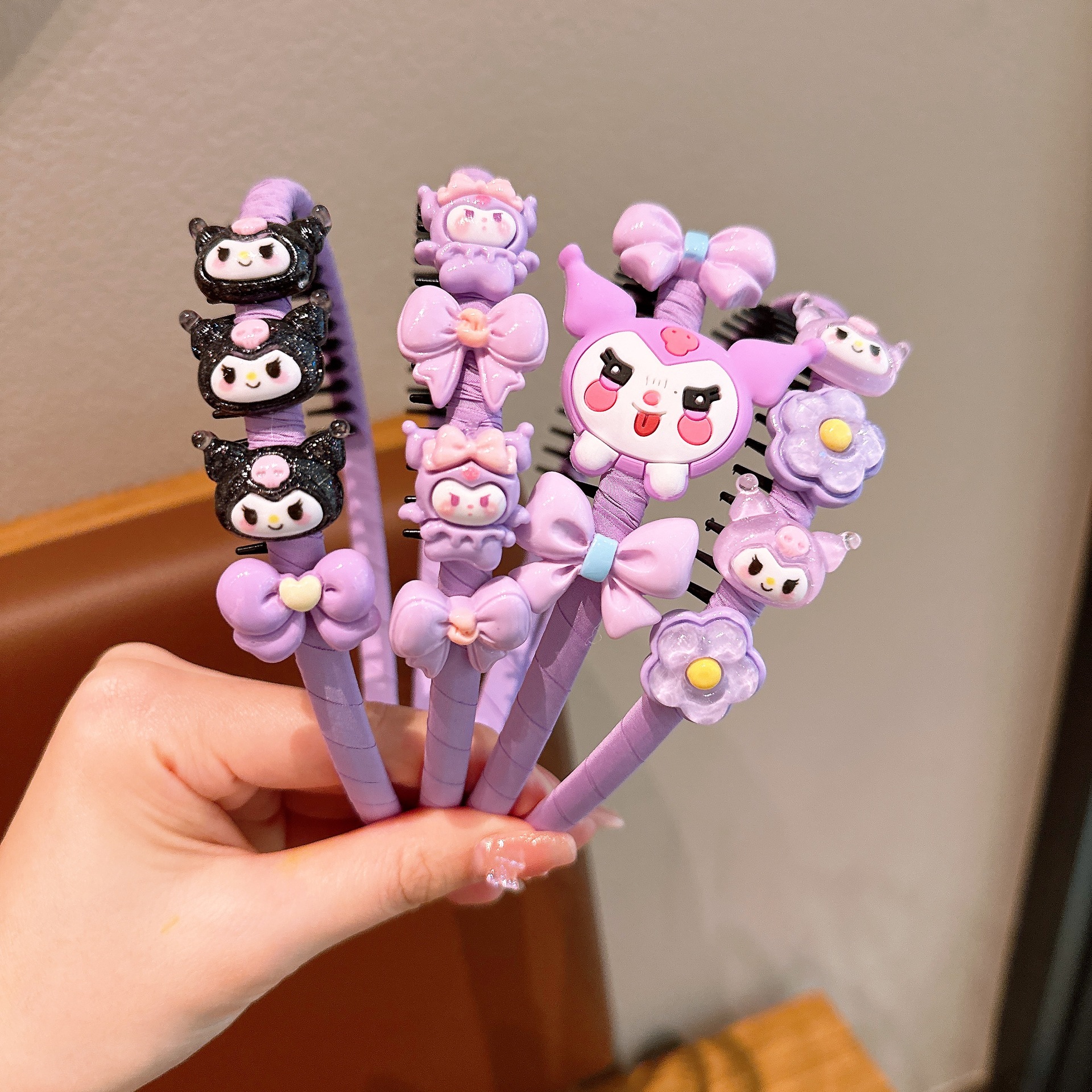 Diadema Kuromi púrpura para niños bebé linda diadema púrpura conjunto de clip de flequillo para niñas accesorios para el cabello