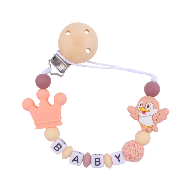 Nuevo bebé suministros de silicona chupete cadena de dibujos animados animal pájaro silicona mordedura pegamento cadena molar cadena anti-gota