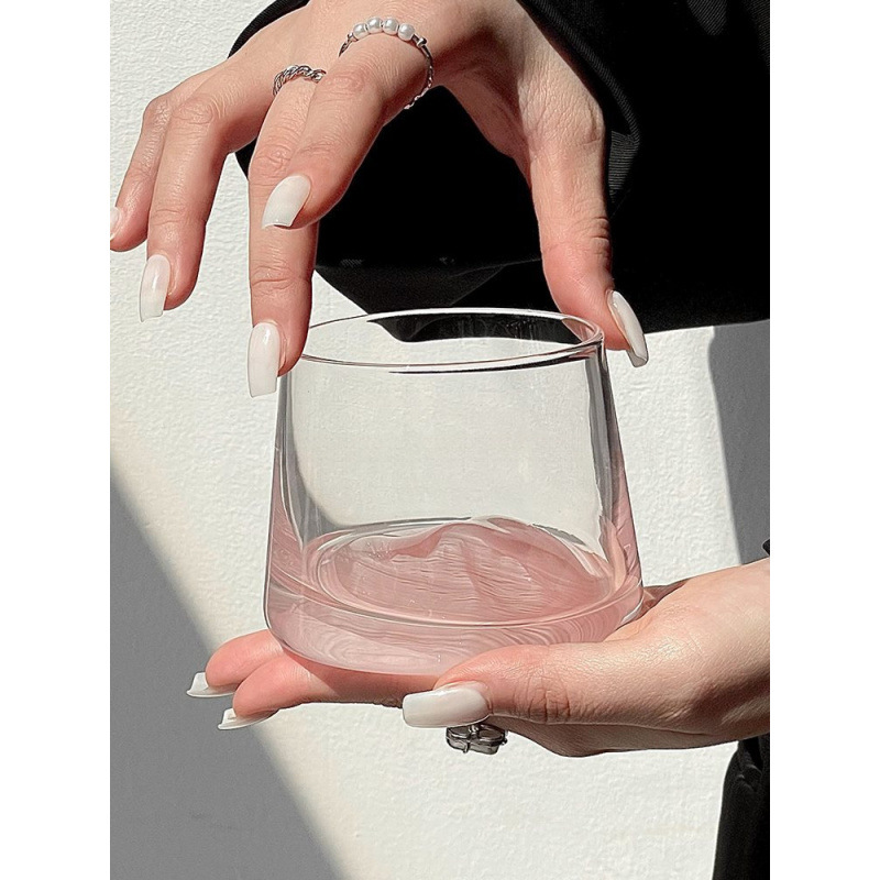 ins风富士山杯创意粉色山脉观山杯感玻璃杯威士忌酒杯洋酒杯