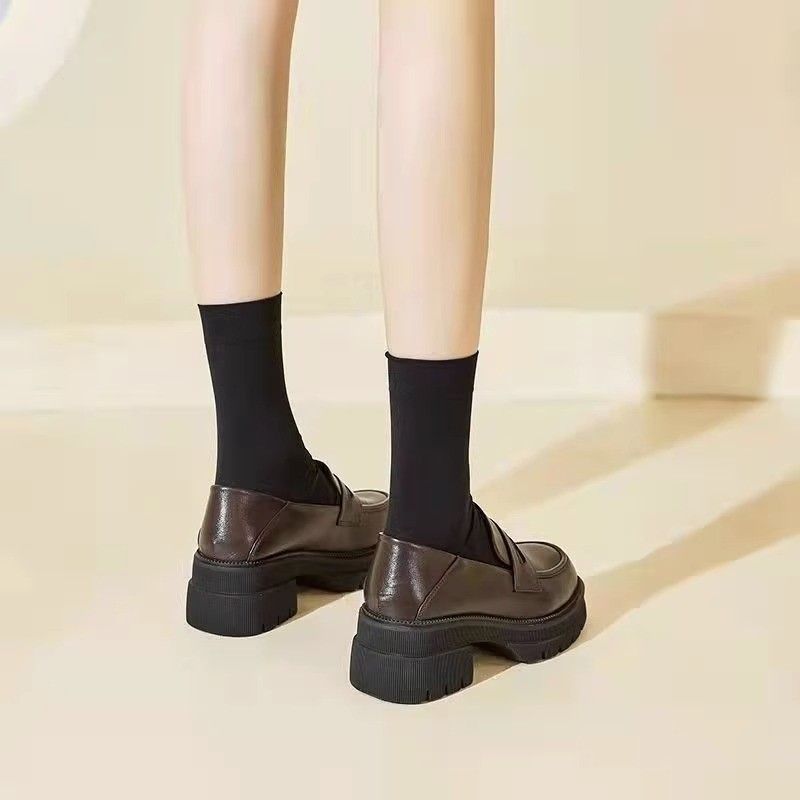 (2개) 여성용 로퍼 봄과 가을 새로운 영국식 작은 가죽 신발 일본식 한쪽 다리 두꺼운 밑창 프랑스 하이힐