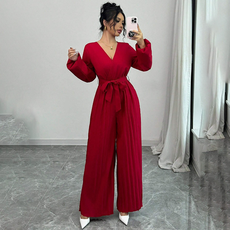 Temperamento casual cintura bohemia cruzada V-cuello cierre pantalones de vestir europeas y estadounidenses transfronterizos importación y exportación de ropa de mujer