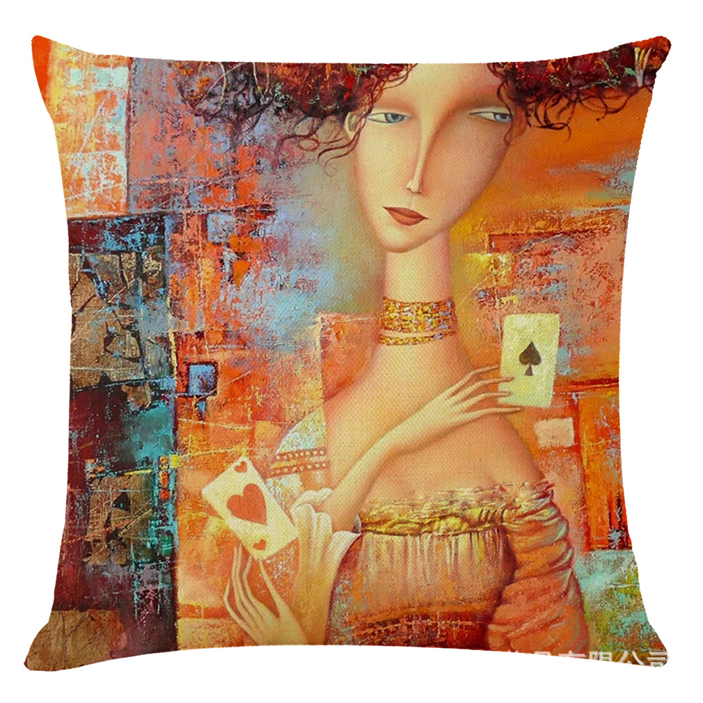 亚马逊eBay新款艺术女孩棉麻抱枕套 汽车抱枕 办公室午睡抱枕批发