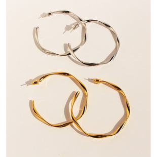 Wannian Jindian big ear ring Europe and the United States fashionable temperament wave pattern exaggerated big earrings wholesale twist line design 256