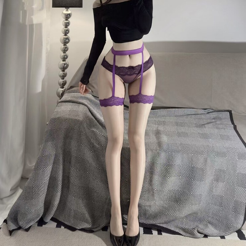 Aurora Oily Pure Lust Purple Stockings Lace Stockings Sexy Ultra-Thin Garter Stockings Pantyhose Women W074