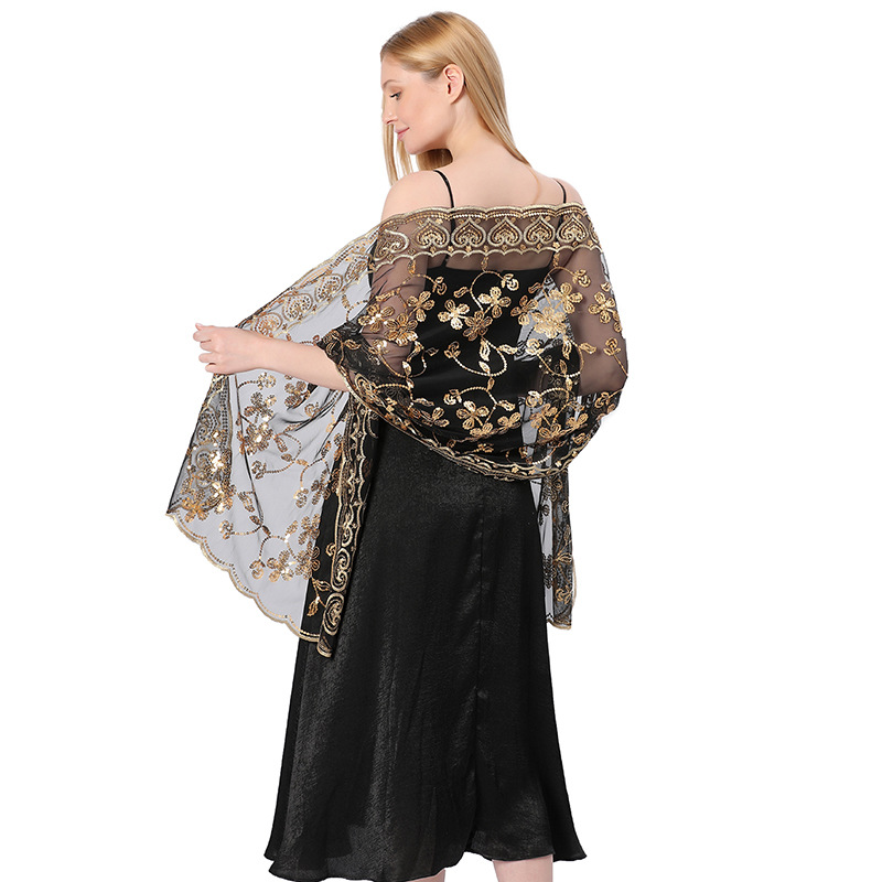 Transfronterizo caliente nuevo lentejuelas chal vestido de novia vestido de noche cheongsam chal novia dama de honor chal bufanda mujeres
