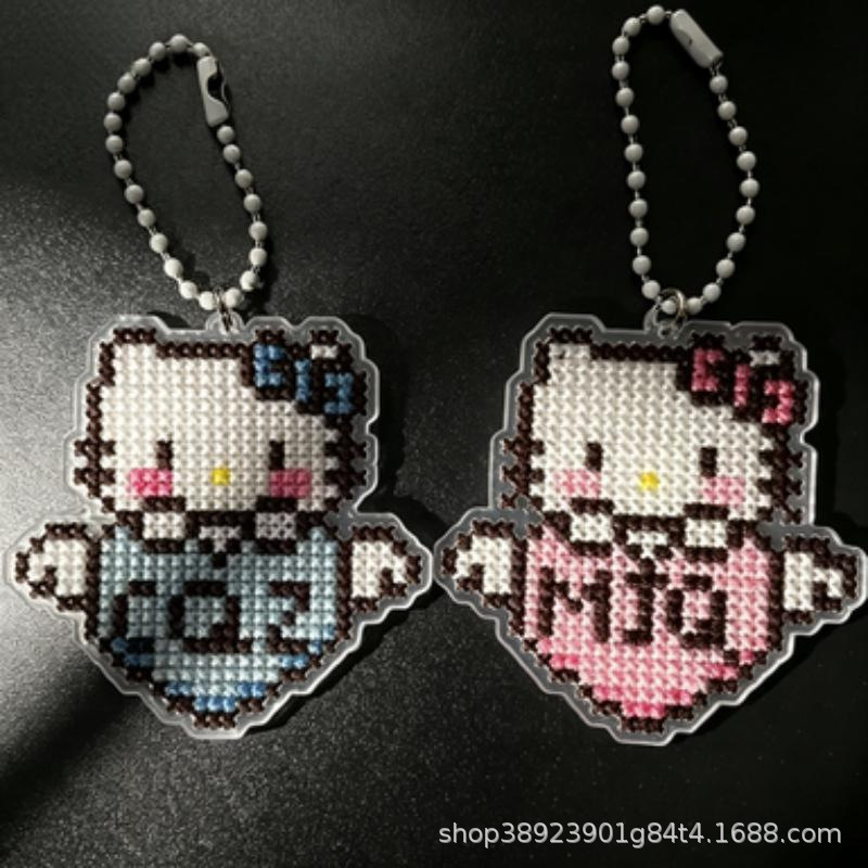 Cartoon self-deprecating bear cross-stitch DIY material kit KT cat embroidery fabric car interior hanging ornament