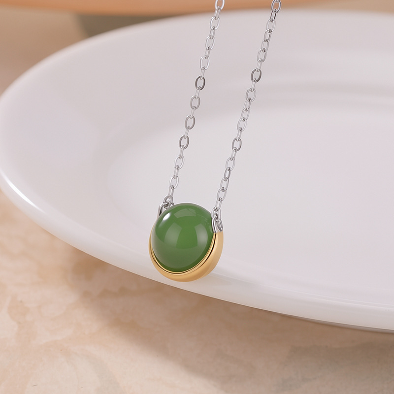 Mặt dây chuyền bạc S925 đính ngọc bích Hotan – Jasper Thanh Đảo – Mã não đỏ kiểu Trung Quốc — Dây xích - Chain