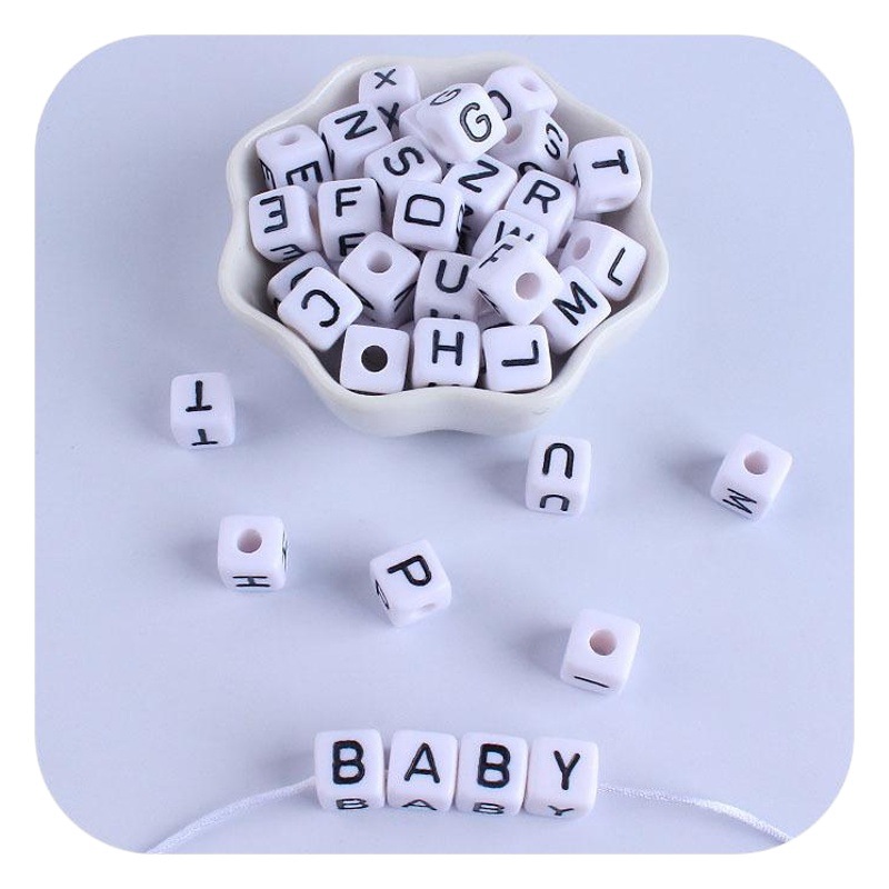 10mm juguetes de los niños 26 inglés plástico bebé DIY nombre chupete cadena teether cuentas Accesorios
