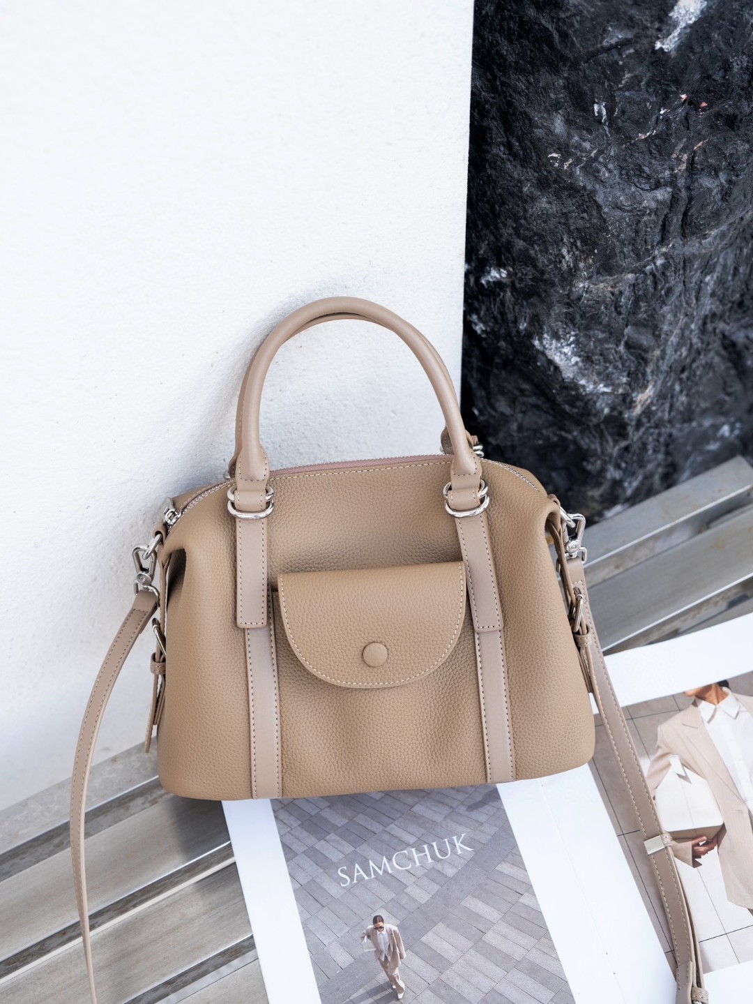 Cross-Border Simple Retro Women's Genuine Leather Handbag Boston Bag Work Commuter Versatile Shoulder Bag Crossbody Bag - Thumbnail 8