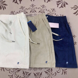 Rl Laff Pony Logo Embroidered Corduroy Casual Shorts Men's Loose Five-Point Breathable Couple Pants Pure Cotton Summer