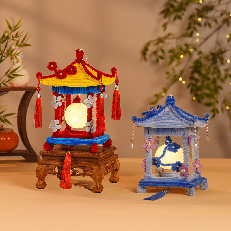中秋节古风灯笼摆件手提花灯扭扭棒儿童手工diy材料包发光小宫灯|undefined