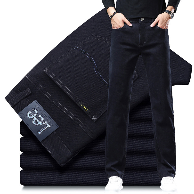 Lee dex Jeans Men's Autumn and Winter Thick Straight Loose Middle-aged Business Casual Men's Slim-fit Stretch Trousers