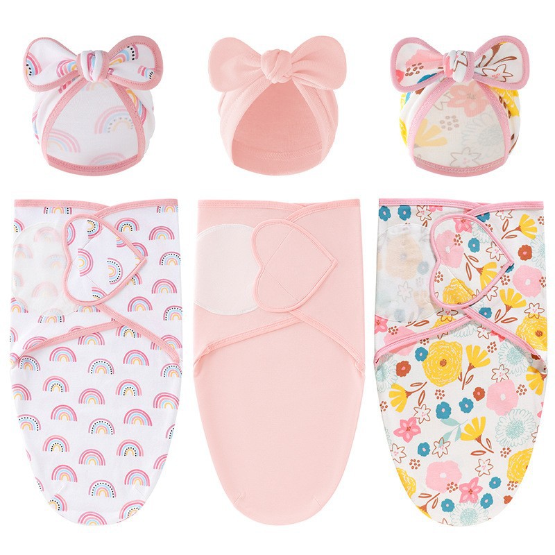 국화봄 + 핑크 레인보우 + 핑크 (사랑의 봄 누에 침낭 + 모자 3종 조합)